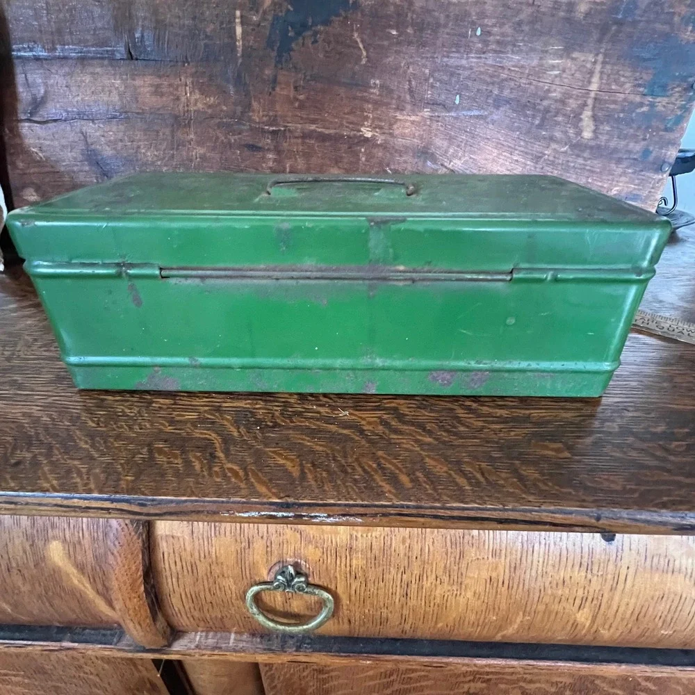 Vintage Climax Green Metal Toolbox Industrial Steel Storage Box Small Chest